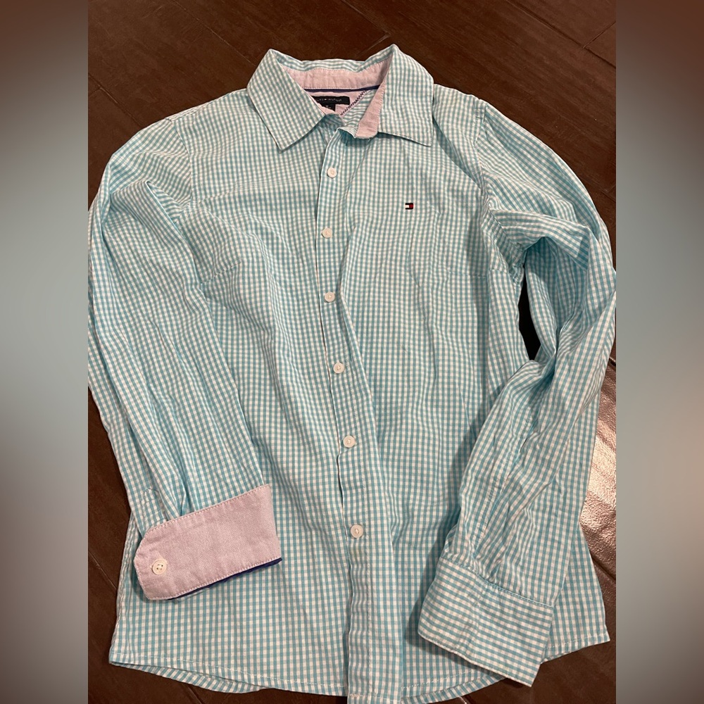 Tommy Hilfiger Women Aqua Gingham Shirt